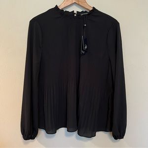 NWT Adrianna Papell black ruffle neck long bubble sleeve top